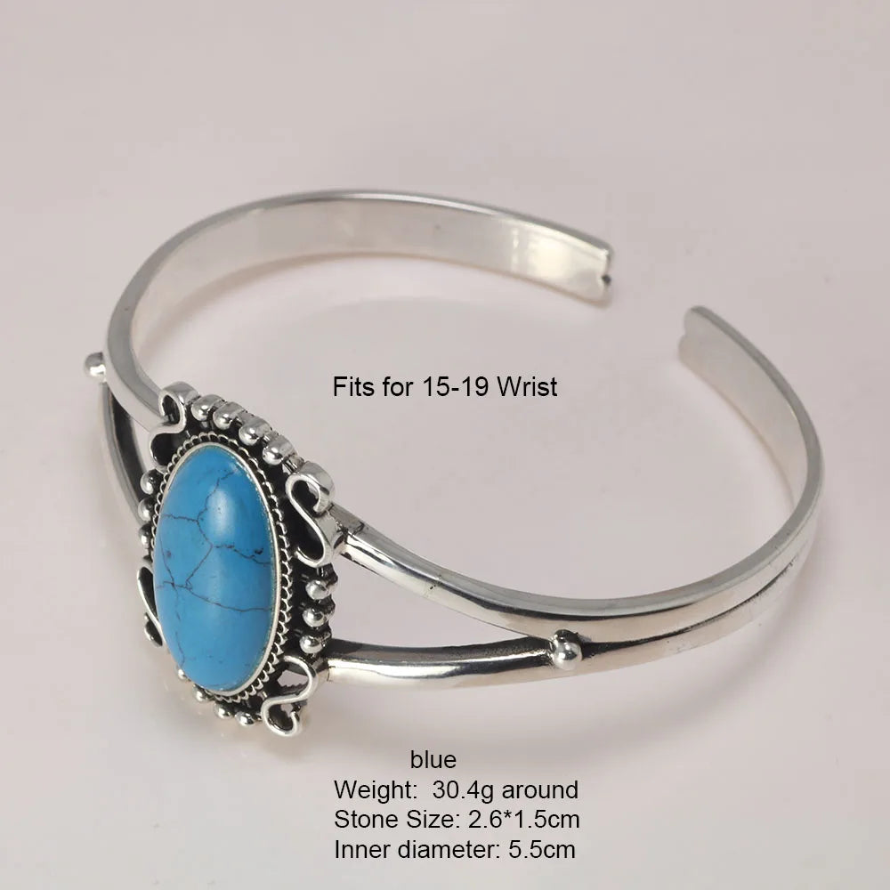 Real S925 Sterling Silver Bella Swan Natural Turquoise Stone Open Cuff Bracelet - Twilight - Blue