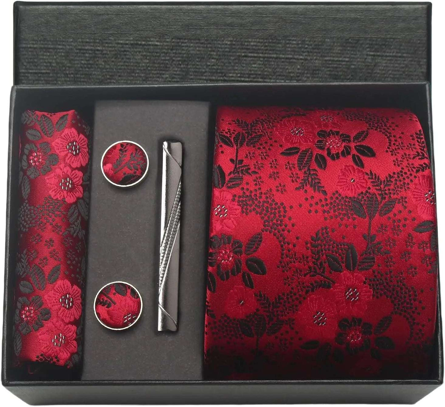 Men's Luxury Silk Paisley Floral Necktie, Pocket Square, Clip & Cufflinks Set - Lovez Aqua© - BM17