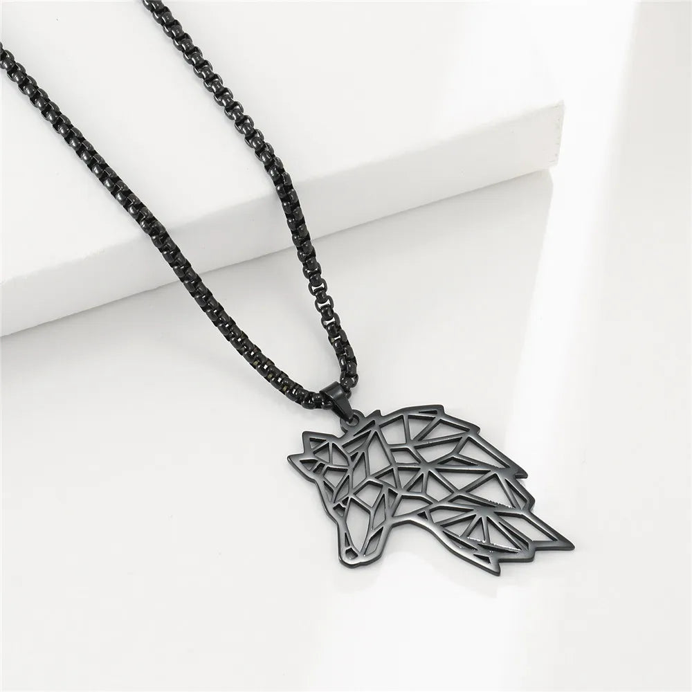 Men's Stainless Steel Origami Wolf Head Pendant Statement Necklace - Lovez Aqua© -