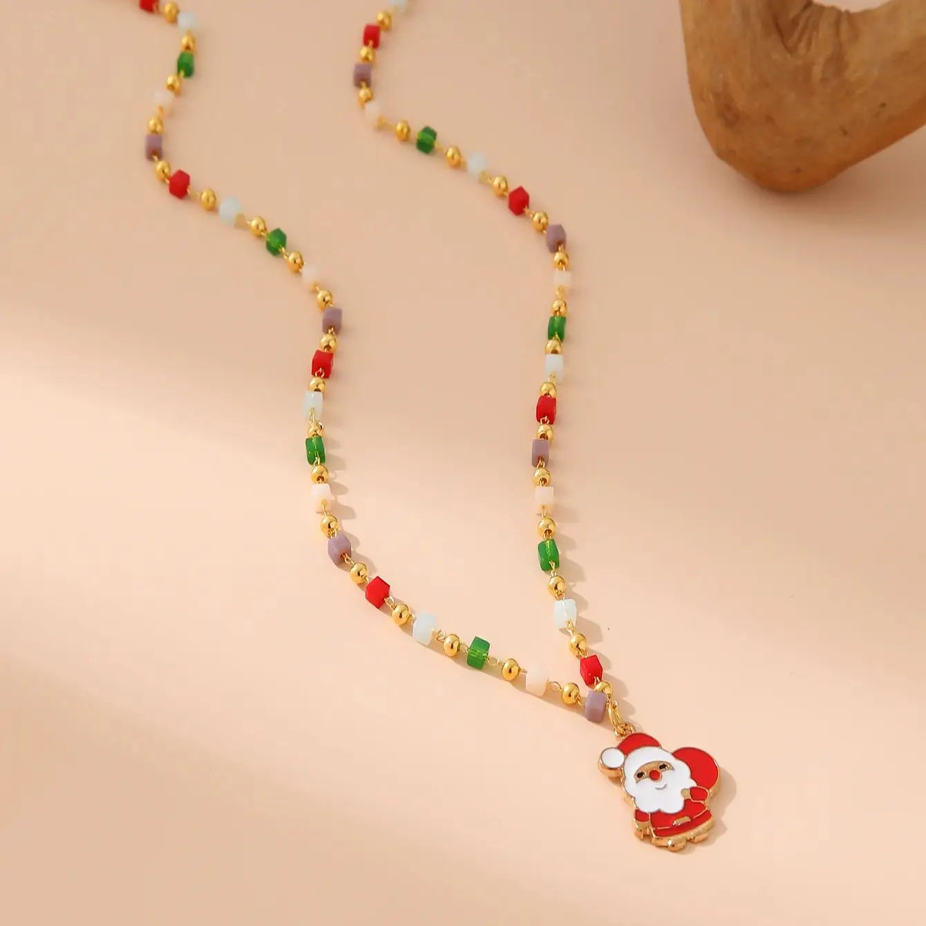 Women's Festive Christmas Themed Beaded Pendant Necklace - Lovez Aqua© - Santa Claus