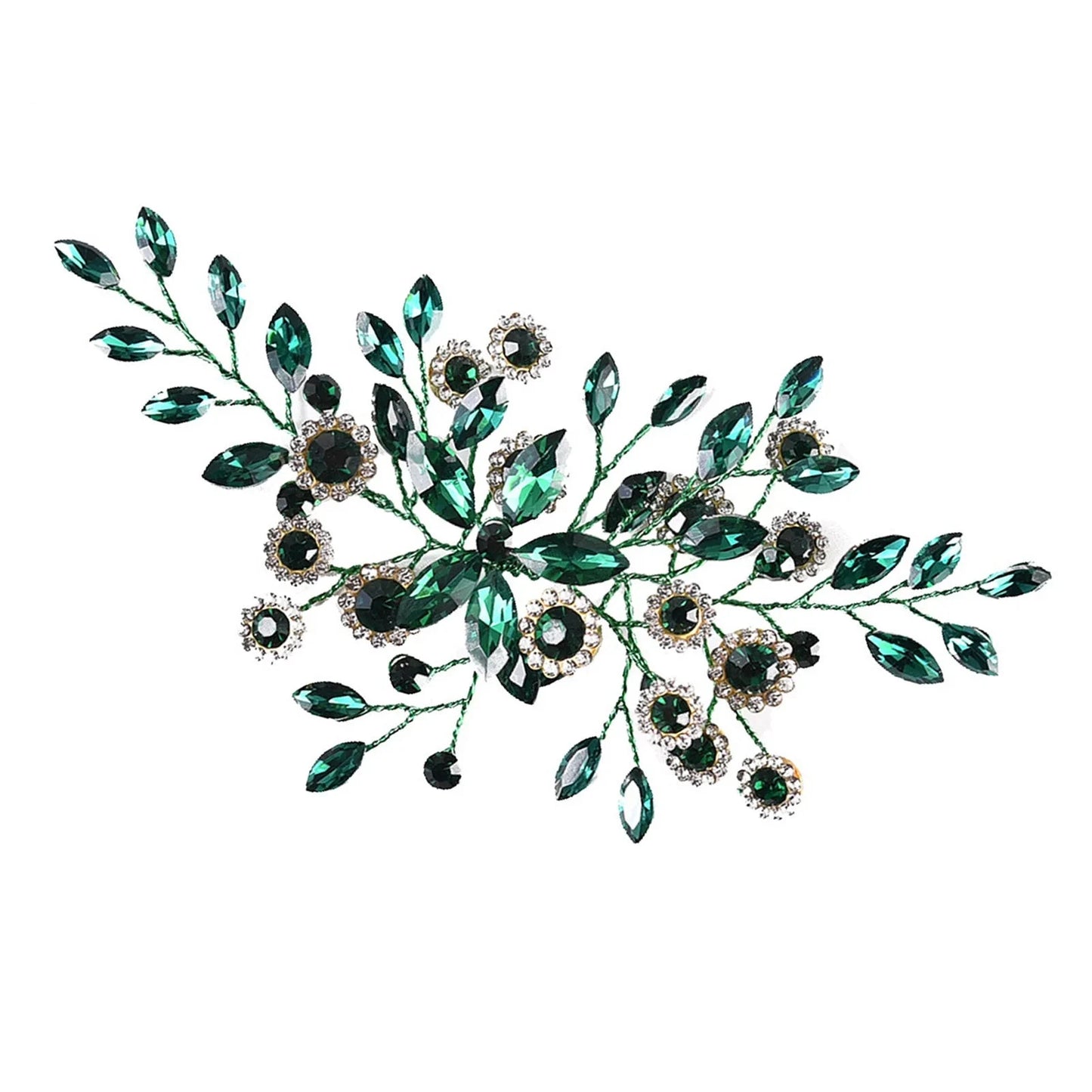 Delicate Women's Rhinestone Encrusted Hair Comb With Crystal Flowers - Lovez Aqua© - Green