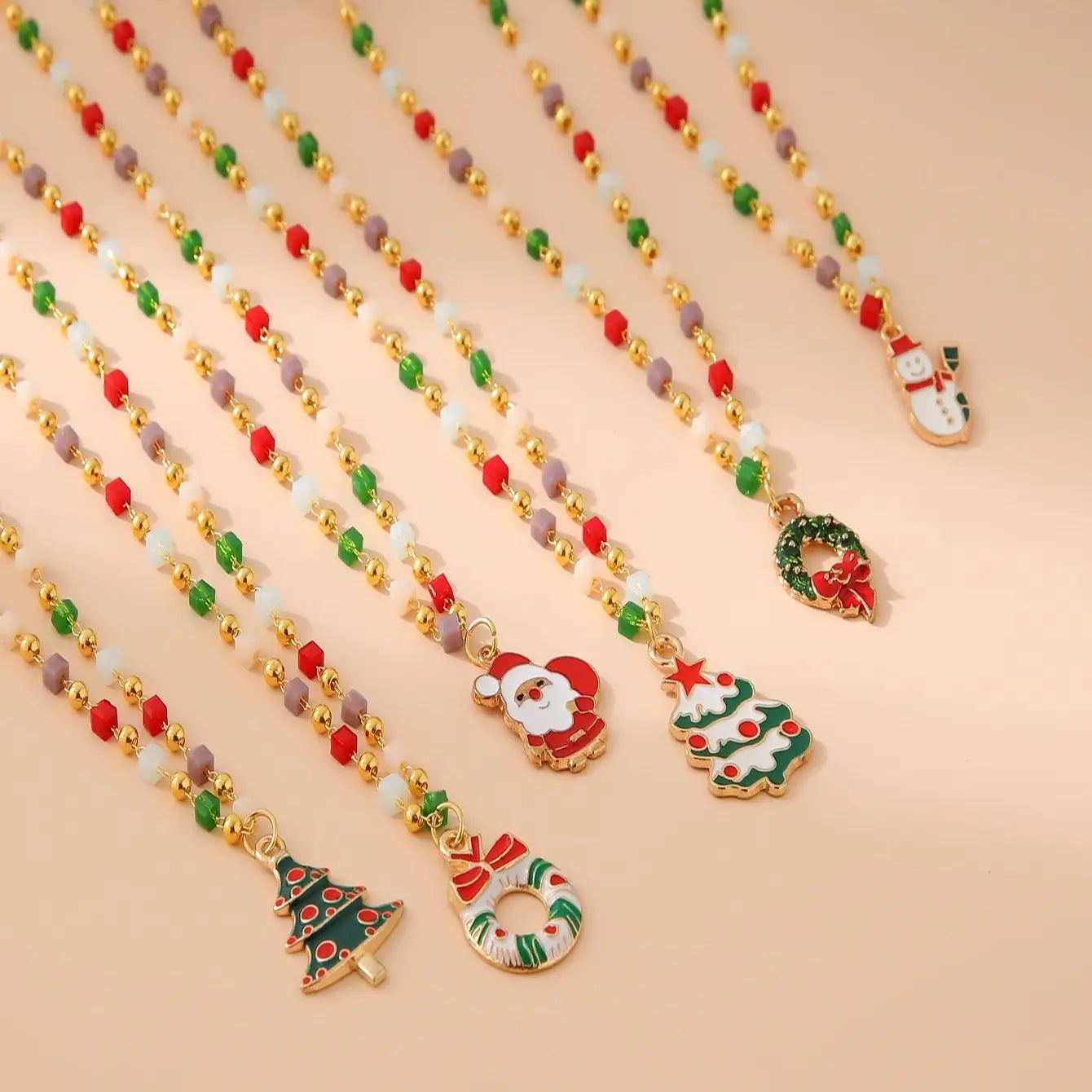 Women's Festive Christmas Themed Beaded Pendant Necklace - Lovez Aqua© -