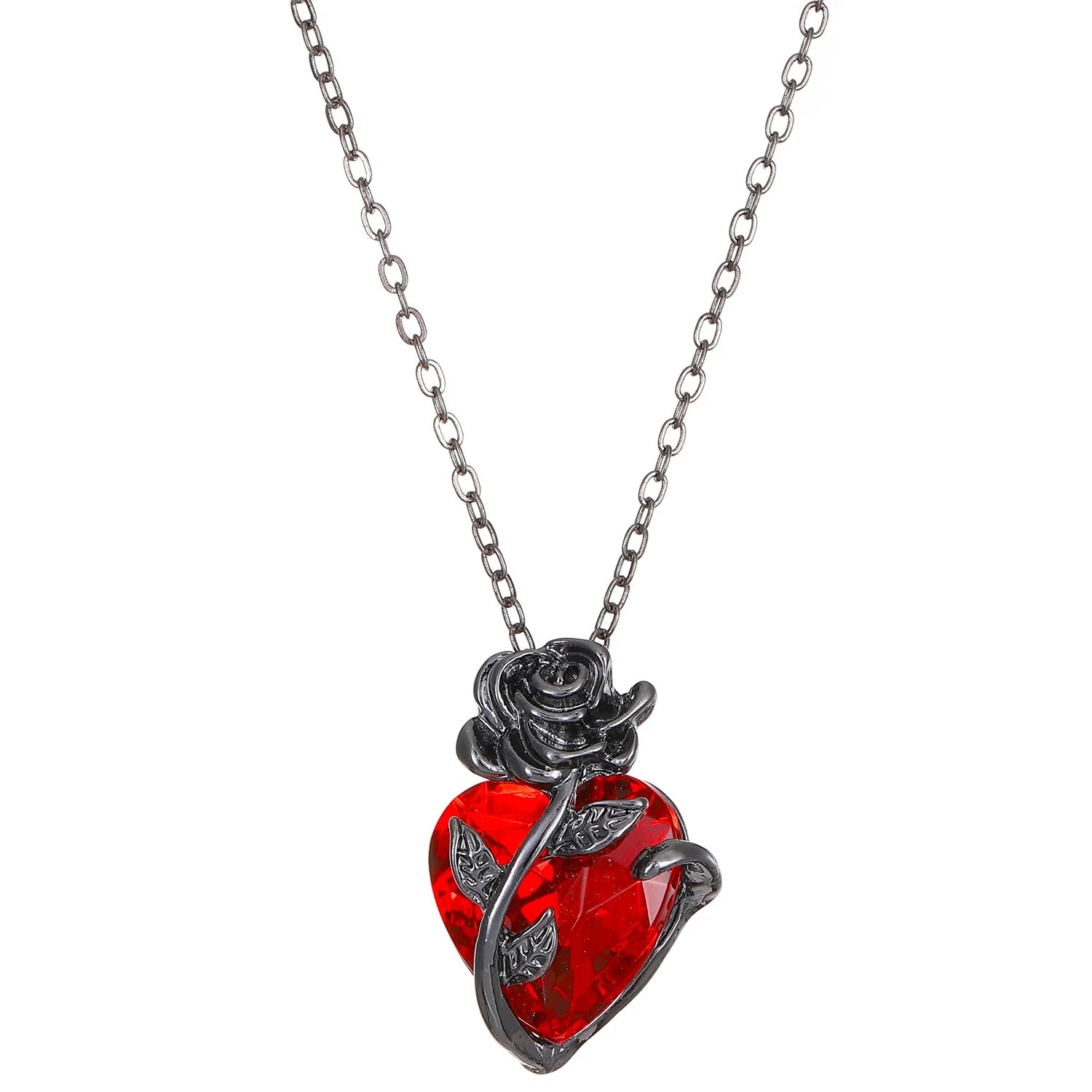 Gothic Blackened Iron Rose Red Love Heart Women's Pendant Necklace - Lovez Aqua© - Default Title
