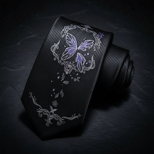 Gothic Japanese Anime Style Black & Purple Broken Butterfly Men's Necktie - Lovez Aqua© - Necktie
