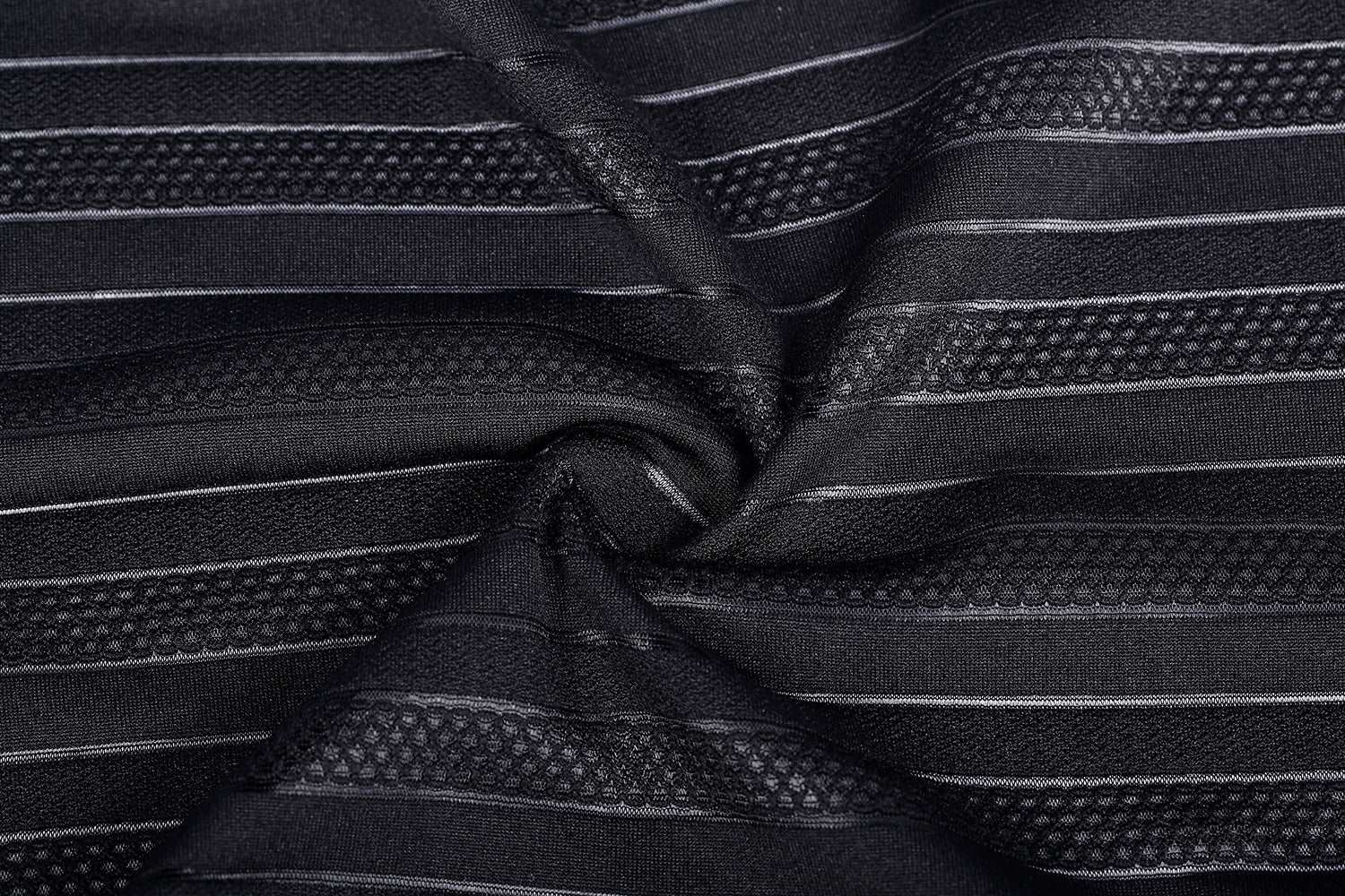 Women’s Black Long Sleeve Shirt with Semi-transparent Striped Pattern & Buttons - Lovez Aqua© - XS