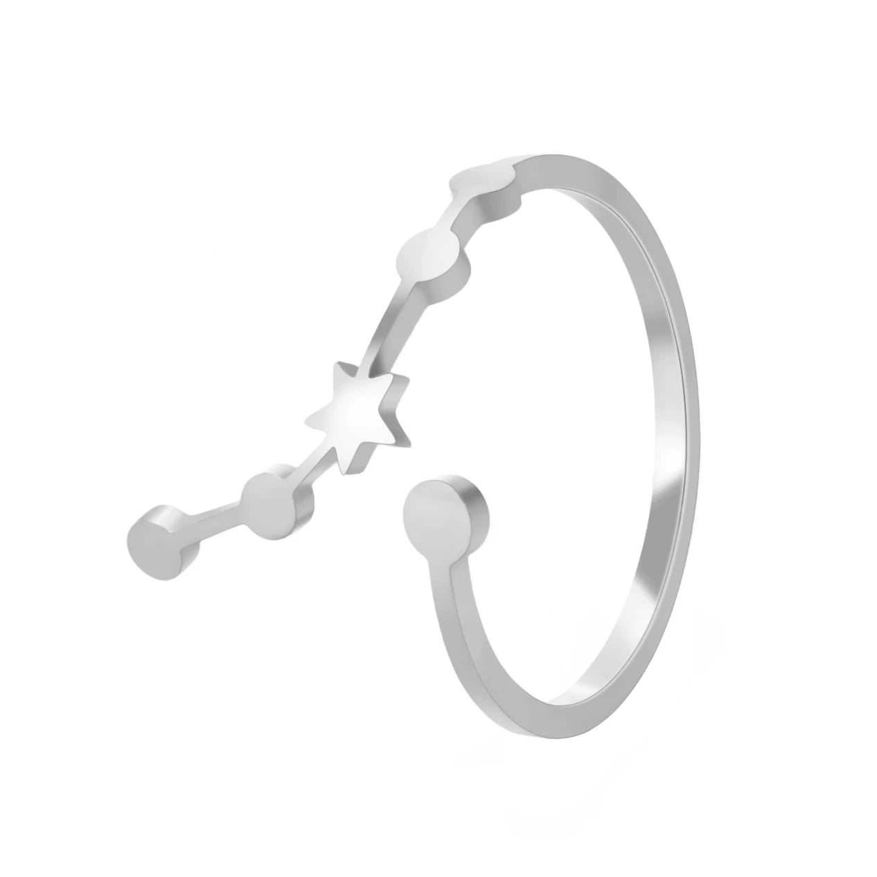 Women's Zodiac Star Signs Constellation Stainless Steel Adjustable Open Ring - Lovez Aqua© - Aries Steel