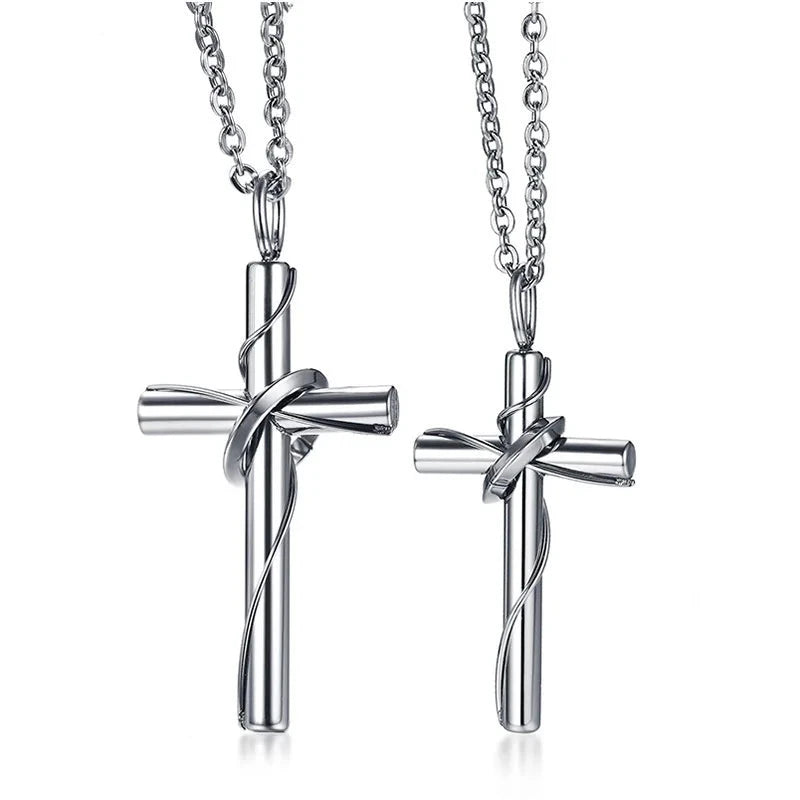 Matching Couple Stainless Steel Wire Wrapped Cross Necklace - Lovez Aqua© -