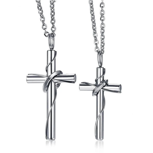 Matching Couple Stainless Steel Wire Wrapped Cross Necklace - Lovez Aqua© -