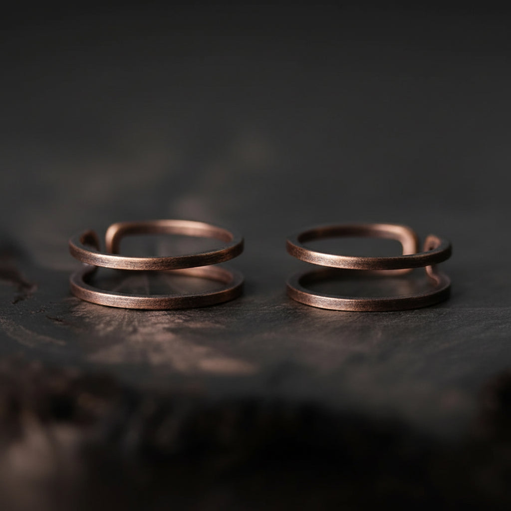 Hand-Crafted Solid Copper Adjustable Matching Couple Rings - Lovez Aqua© -