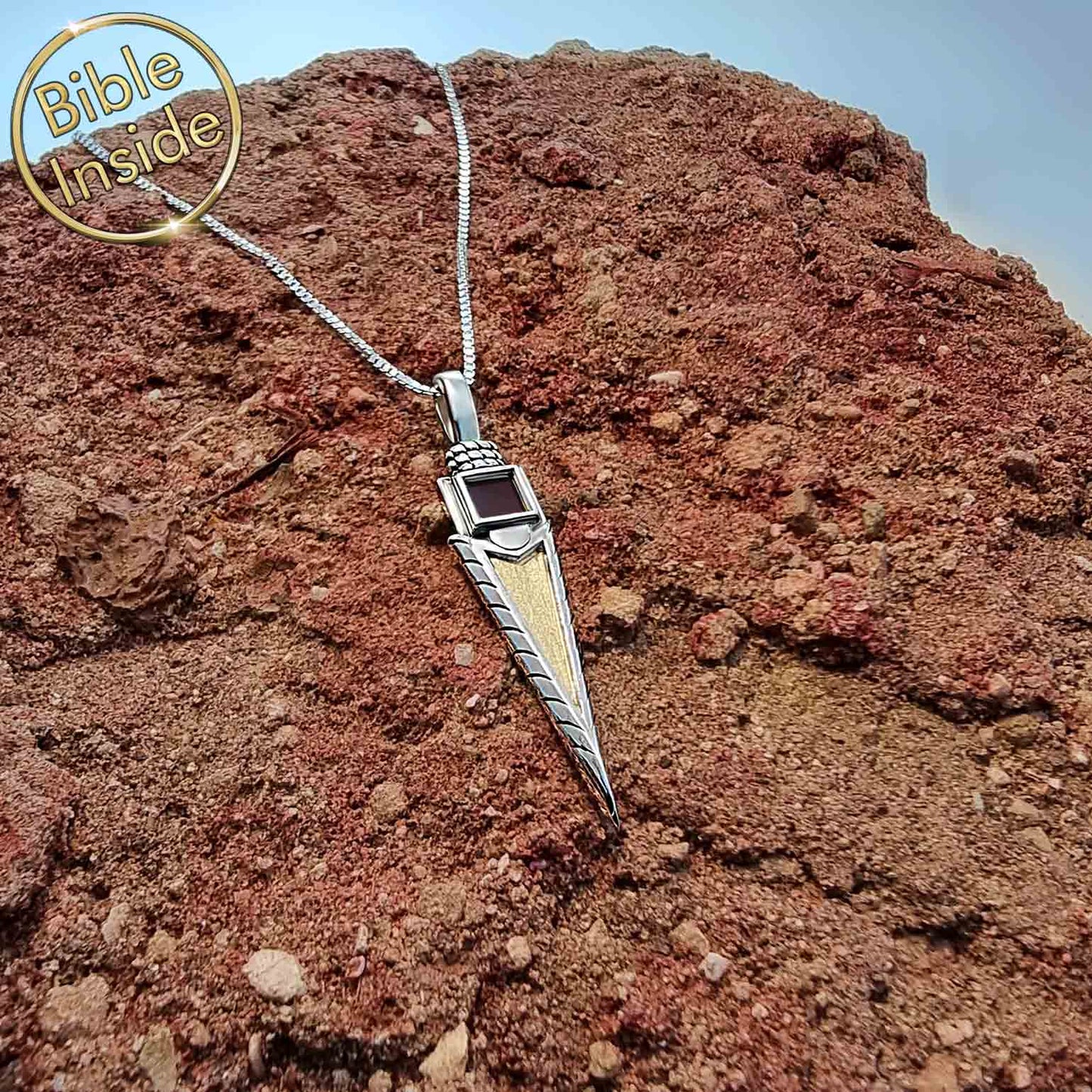 Men’s Religious 925 Stainless Steel Dagger Pendant Necklace With Bible Verse - Lovez Aqua© -