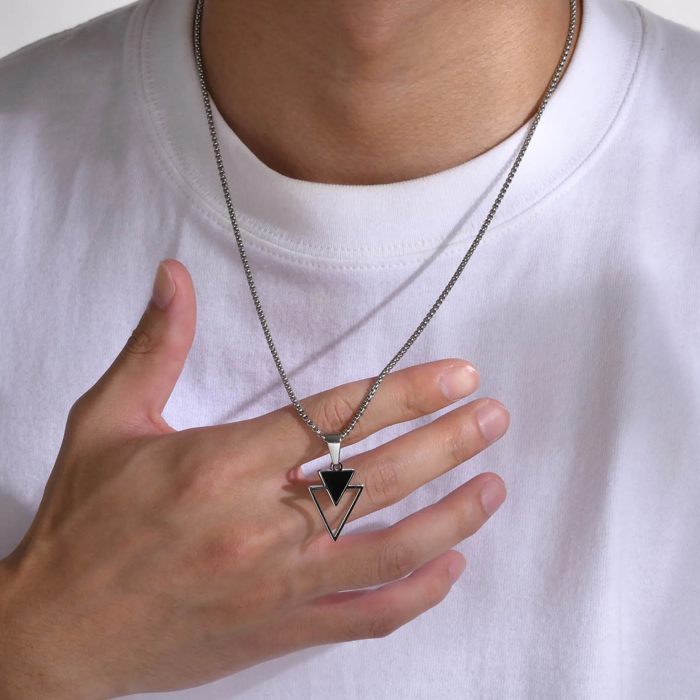 Men's Modern Abstract Minimalist Hollow Geometric Triangle Pendant Necklace - Lovez Aqua© -