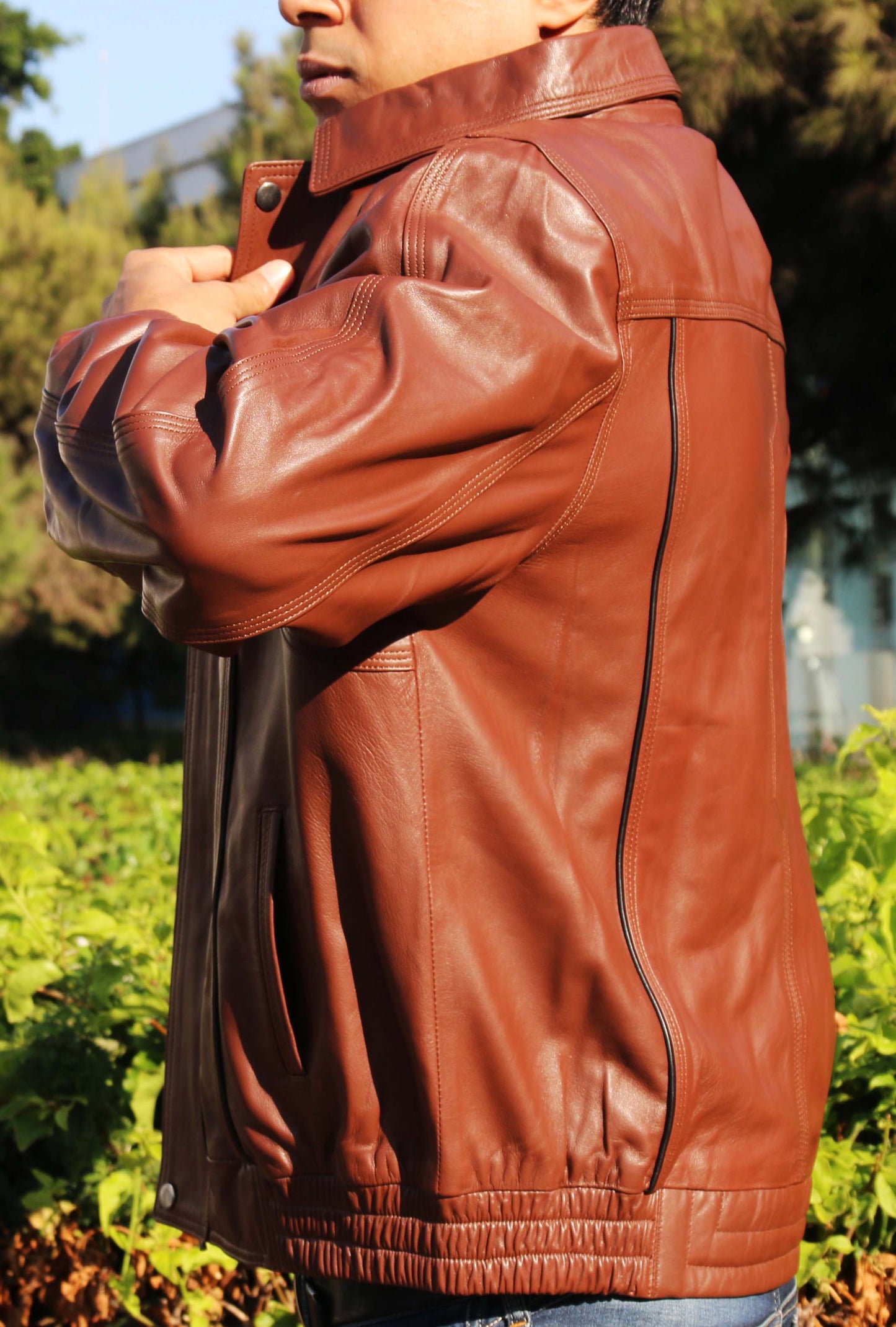 Men's Brown Genuine Lambskin Leather Jacket - Lovez Aqua© -