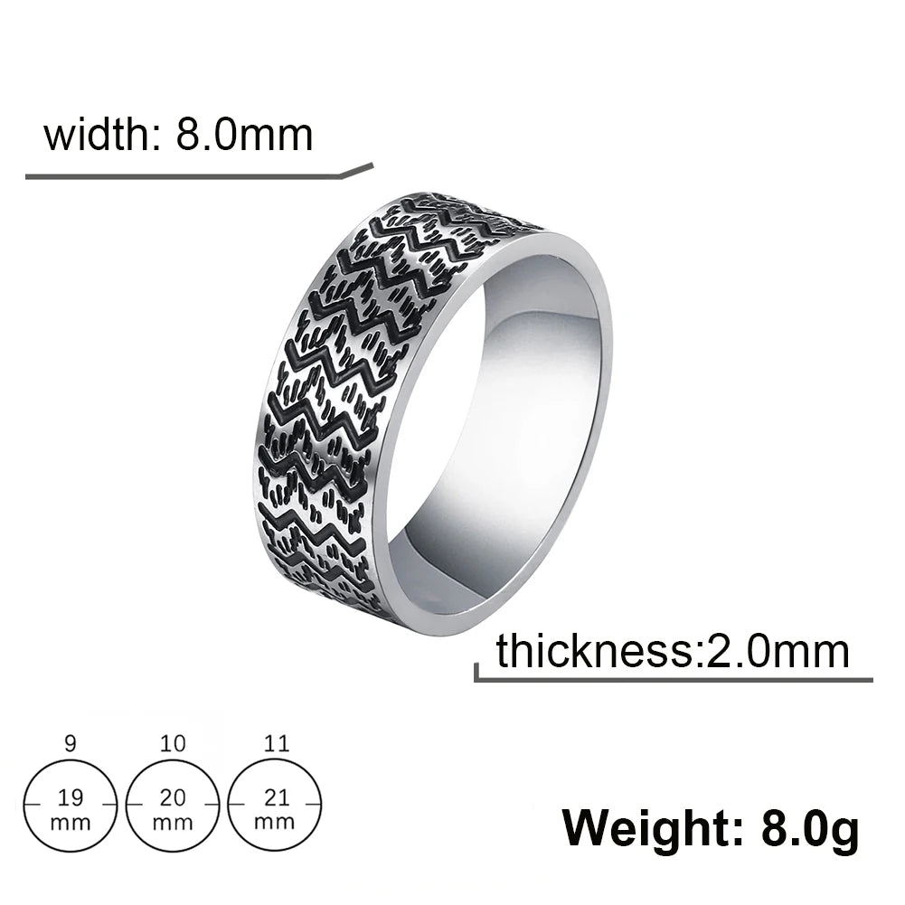 Men's Geometric Engraved Pattern Thick Stainless Steel Band Ring - Lovez Aqua© - Style 10 / 11