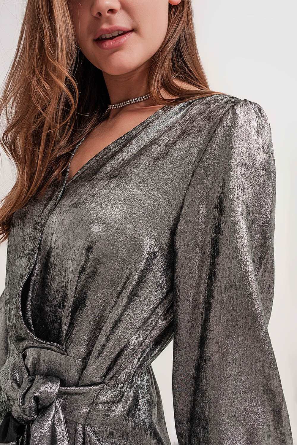 Women's Sparkling Silver Knot Bow Tie Front Mini Party Dress - Lovez Aqua© -