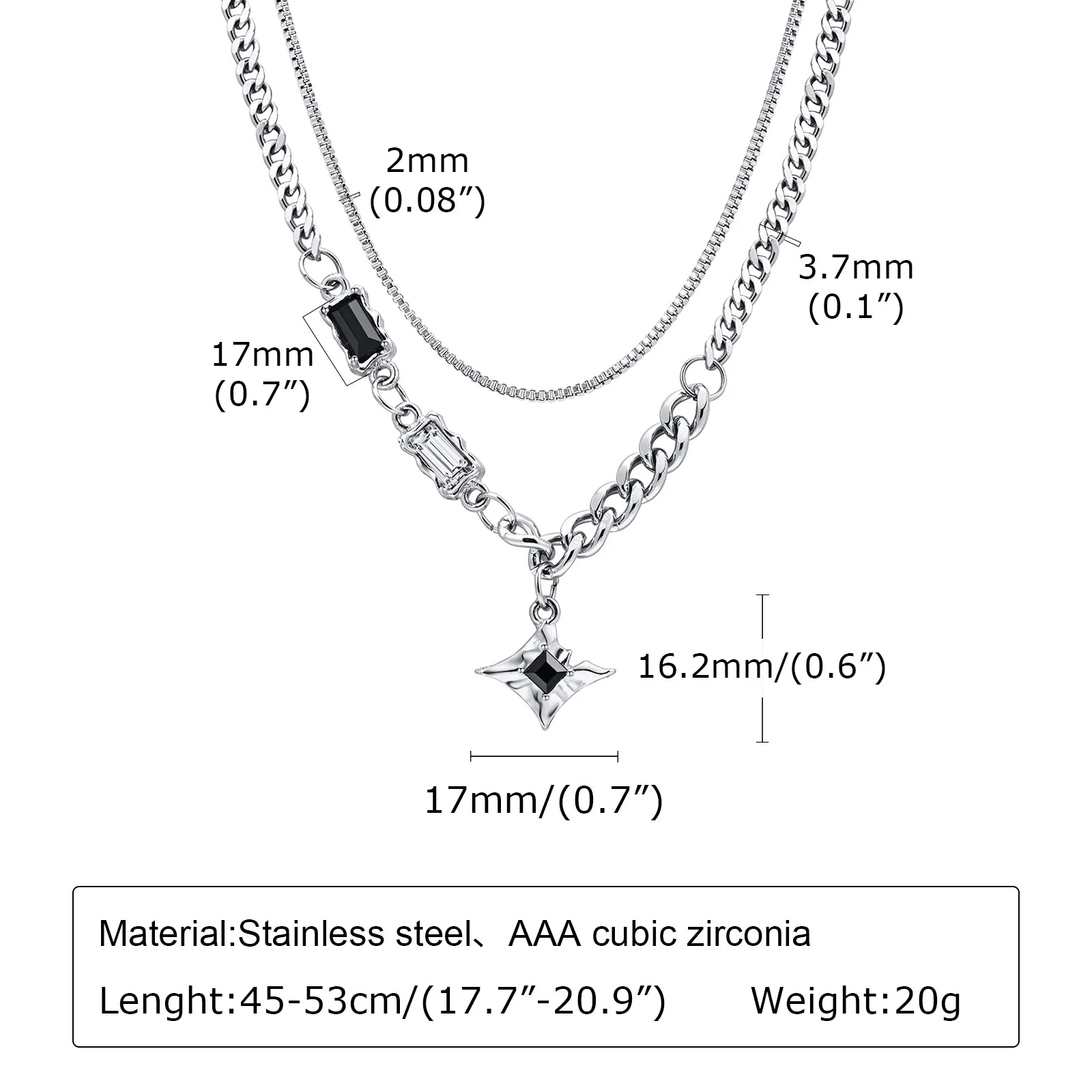 Crystal Star Charm Double Link Chain Choker Unisex Pendant Necklace - Lovez Aqua© -