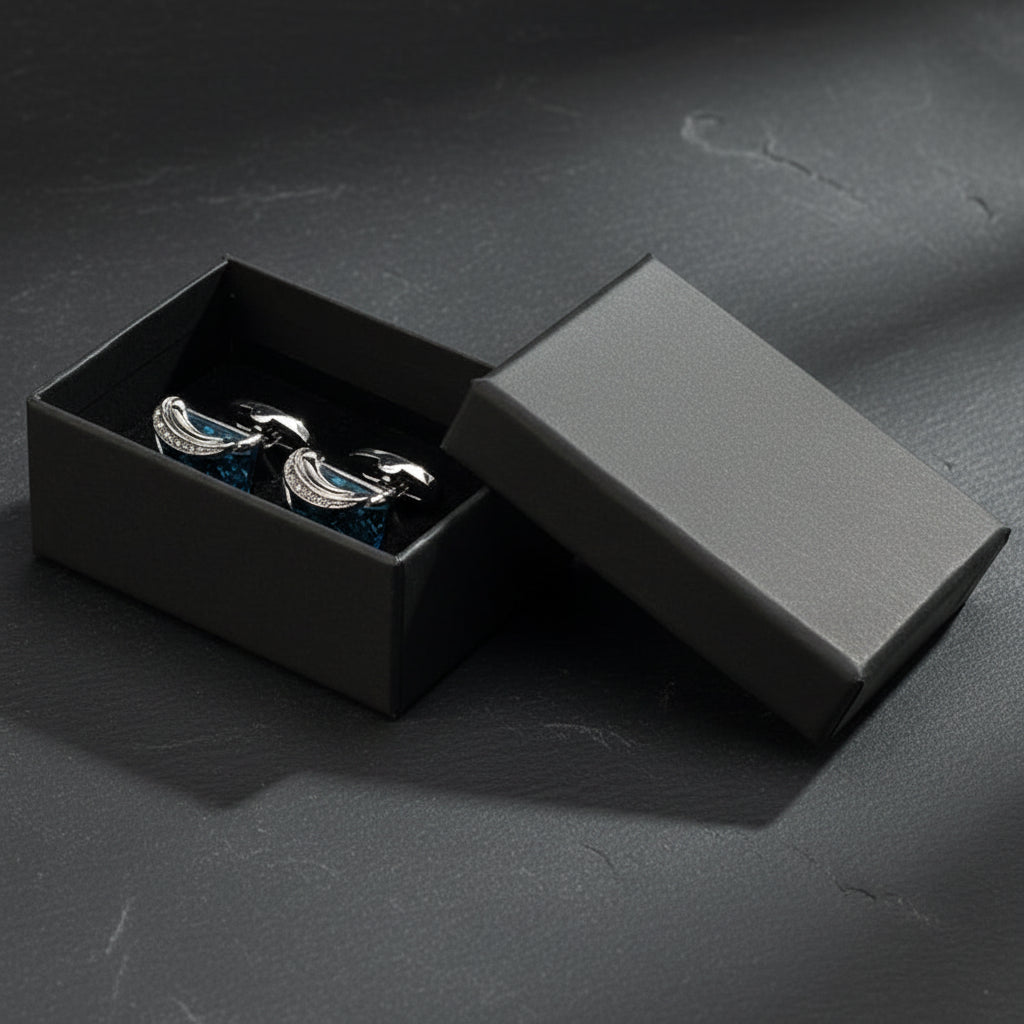 Men's Luxurious Gold Crystal Glass Rectangle Cufflinks with Rhinestone Accents - Lovez Aqua© - Antique Gold