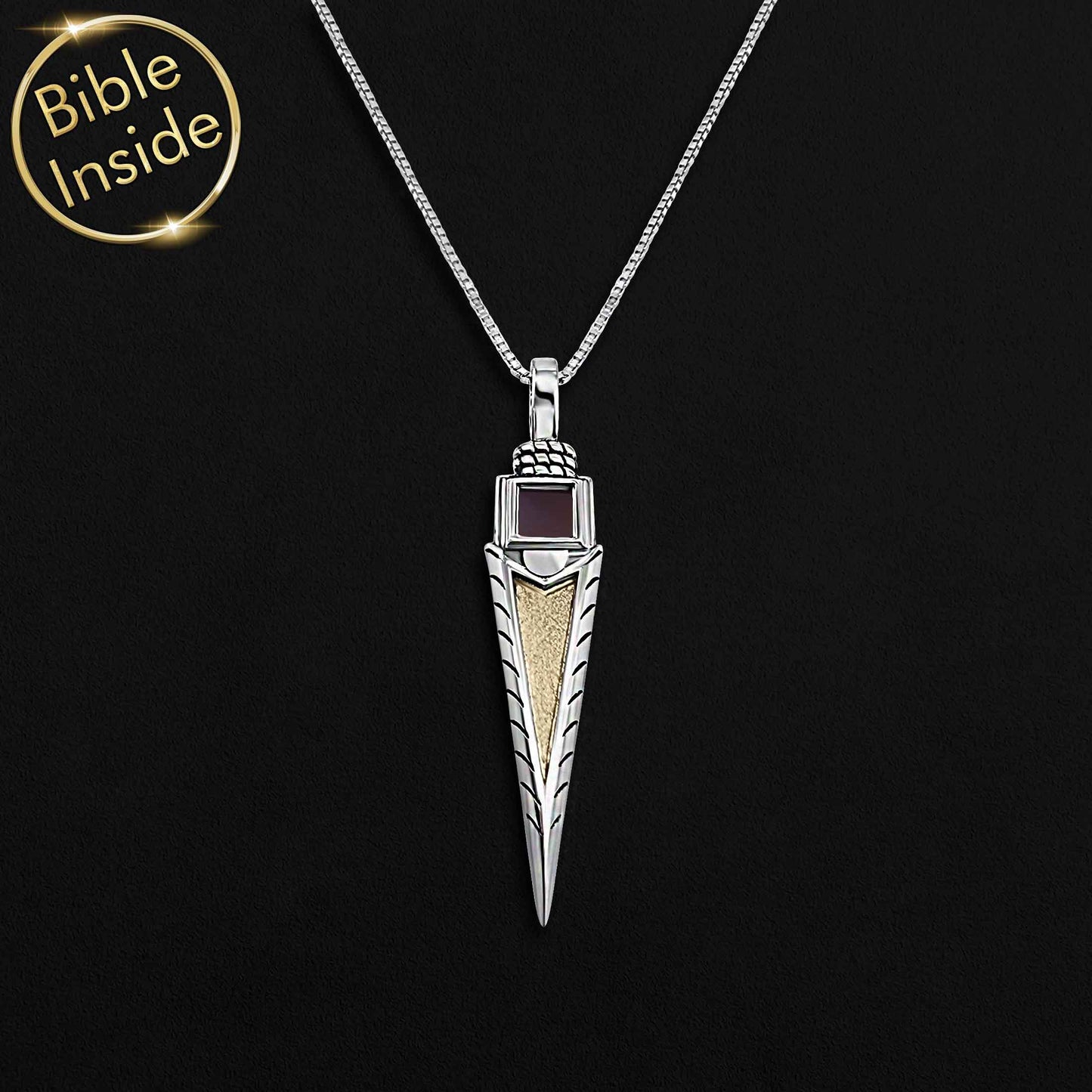 Men’s Religious 925 Stainless Steel Dagger Pendant Necklace With Bible Verse - Lovez Aqua© - 925 Sterling Silver / 16" / 40 cm / New Testament (English KJV)
