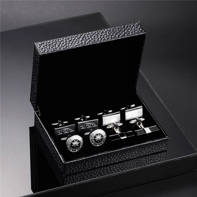 Men's Modern Square Geometric Pattern Cufflinks in Gift Box (4 Pieces) - Lovez Aqua© - T0204006 with box
