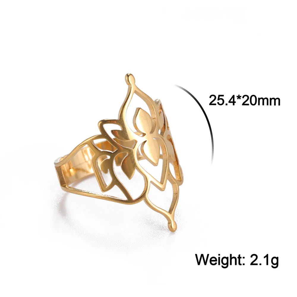 Women's Hollow Cutout Lotus Flower Stainless Steel Adjustable Ring - Lovez Aqua© - Gold