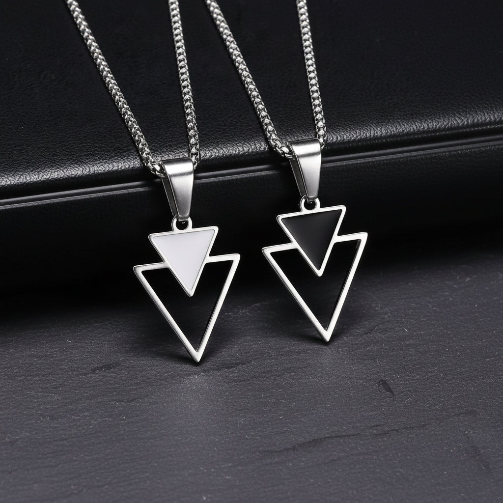 Men's Modern Abstract Minimalist Hollow Geometric Triangle Pendant Necklace - Lovez Aqua© - 2 / 70cm