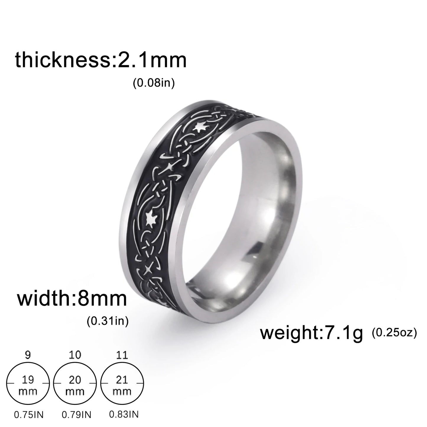 Men's Geometric Engraved Pattern Thick Stainless Steel Band Ring - Lovez Aqua© - Style 12 / 11