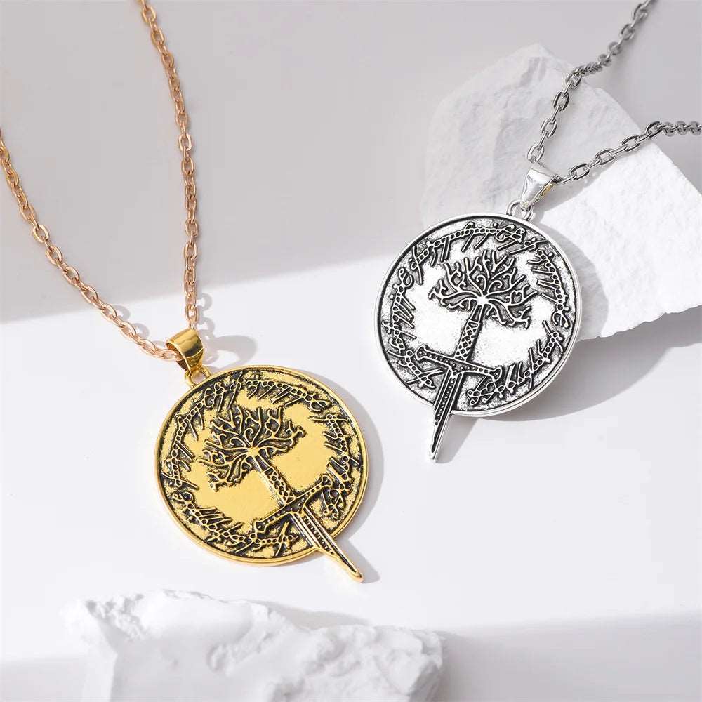 Lord of the Rings Tree of Gondor Narsil Broken Sword & The One Ring Necklace - Lord of the Rings -