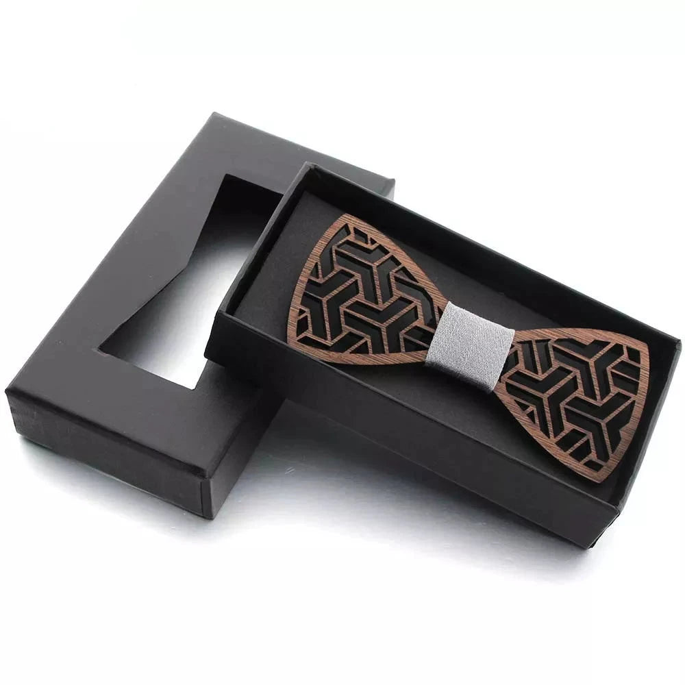 Men's Retro Dark Floral Hollow Carved Bamboo Wood Bowtie - Lovez Aqua© -