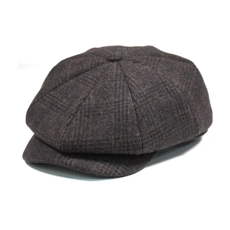 Men's Vintage Classic Plaid Wool Newsboy Winter Beret Cap - Lovez Aqua© - Coffee Lattice / 55-59cm