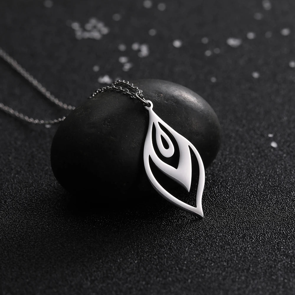 Men's Stainless Steel Leaf-Shaped Pendant Statement Necklace - Lovez Aqua© -