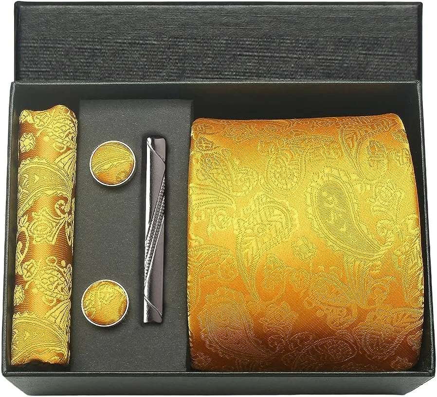 Men's Luxury Silk Paisley Floral Necktie, Pocket Square, Clip & Cufflinks Set - Lovez Aqua© - BB14