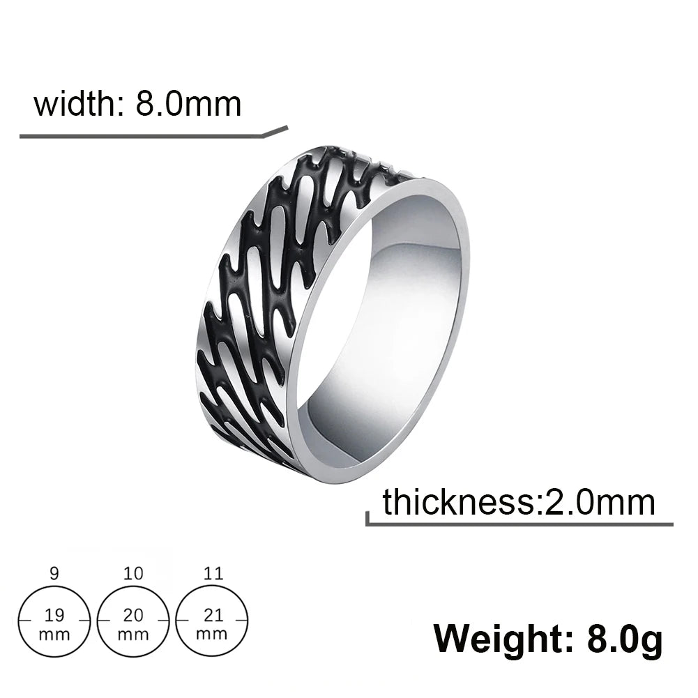 Men's Geometric Engraved Pattern Thick Stainless Steel Band Ring - Lovez Aqua© - Style 7 / 11