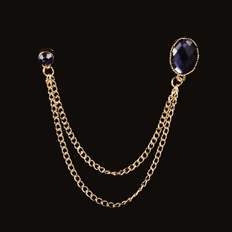 Men's Baroque Rhinestone Classic Chain Link Vintage Lapel Pin Brooch - Lovez Aqua© - Style 13