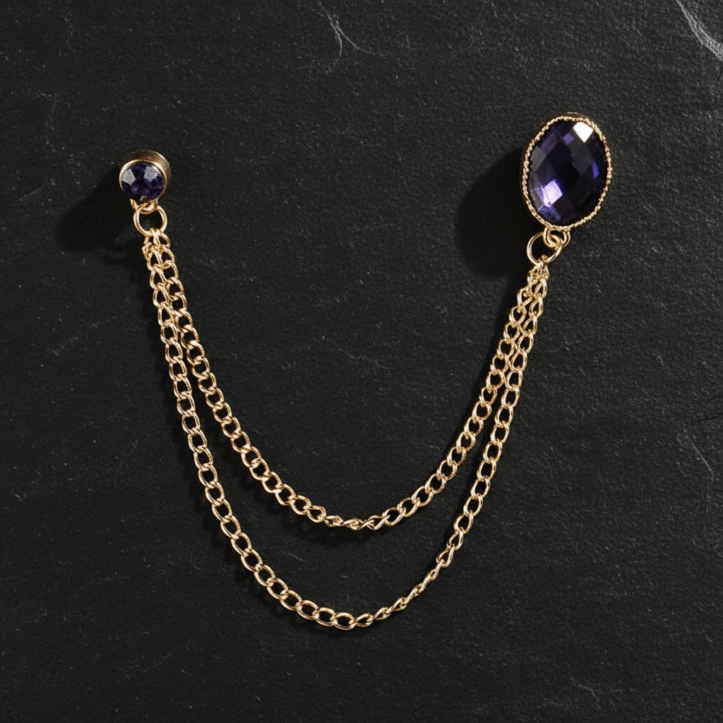 Men's Baroque Rhinestone Classic Chain Link Vintage Lapel Pin Brooch - Lovez Aqua© - Style 13