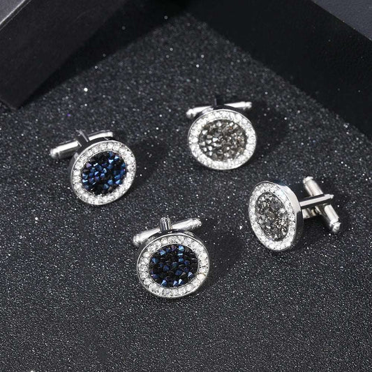 Luxury Men's Crystal & Agate Encrusted Round Cufflinks - Lovez Aqua© -