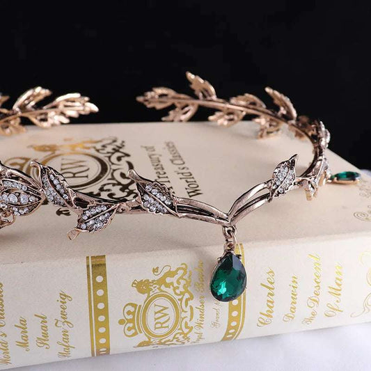 Lord of the Rings Elvish Style Waterdrop Crystal Rhinestone Pendant Leaf Tiara - Lord of the Rings -