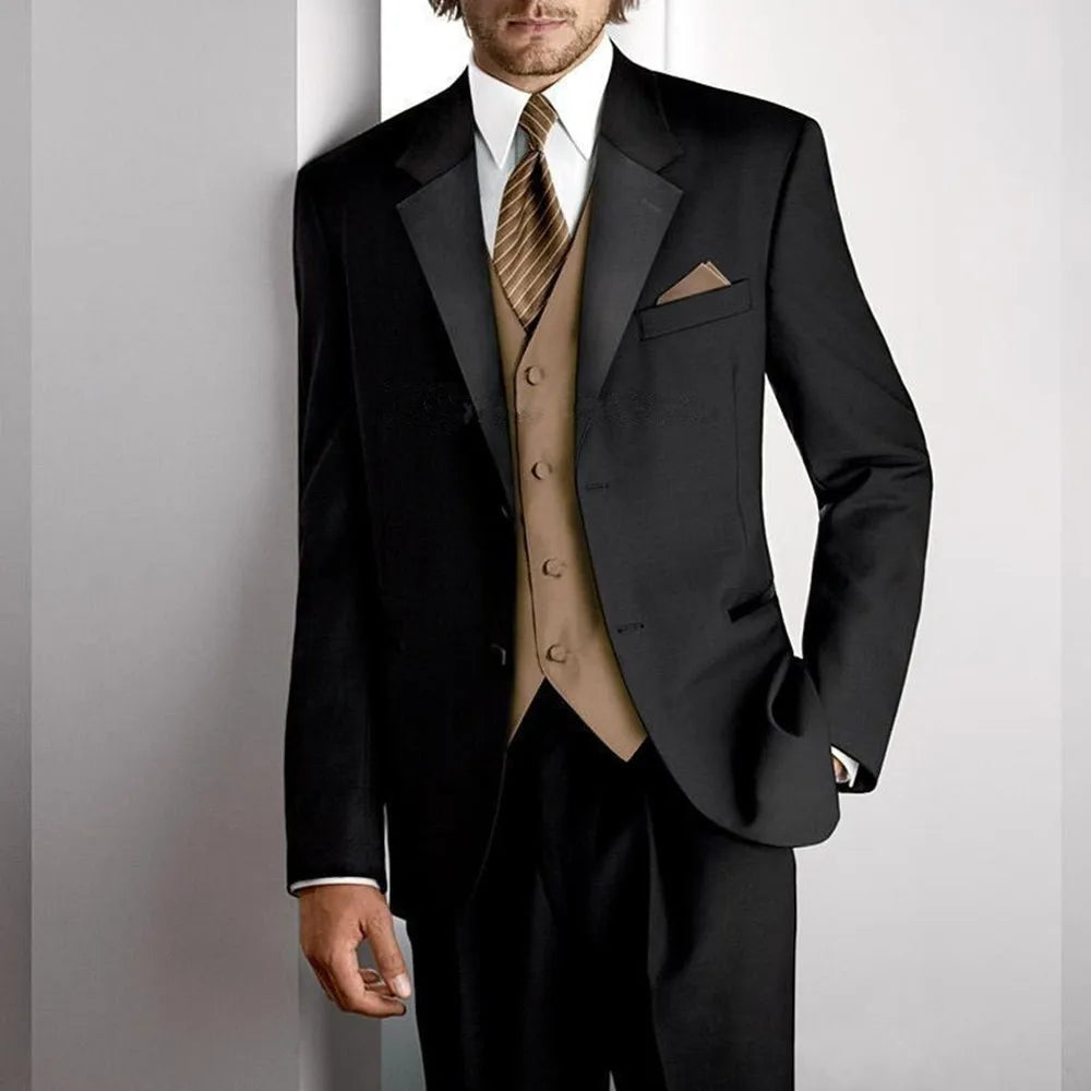 Men's Shiny Metallic Embroidered 3 Piece Suit Set (Jacket, Pants & Vest) - Lovez Aqua© - Black 2 / XS