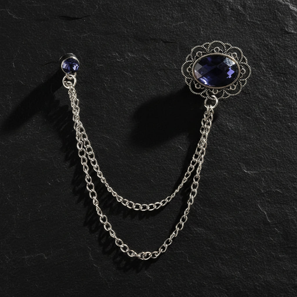 Men's Baroque Rhinestone Classic Chain Link Vintage Lapel Pin Brooch - Lovez Aqua© - Style 15