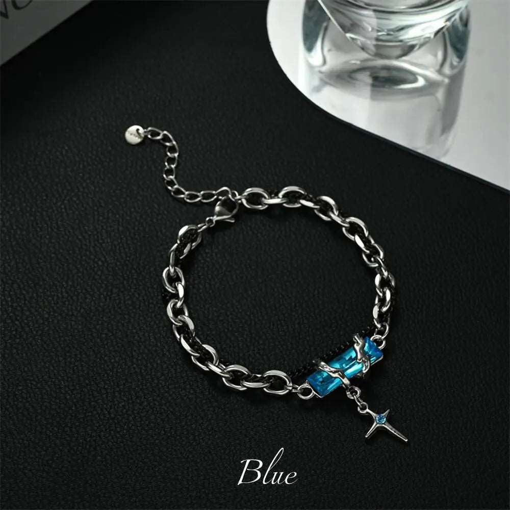 Men's Stainless Steel Gothic Retro Black Zircon Star Chain Bracelet - Lovez Aqua© - Blue