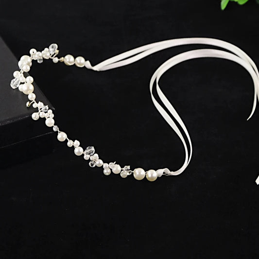 Women's Delicate White Faux Pearl & Crystal Bridal Garter Belt - Lovez Aqua© -