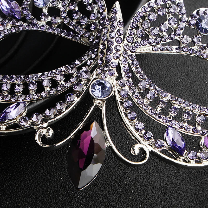 Delicate Crystal Rhinestone Encrusted Filigree Women's Venetian Masquerade Mask - Lovez Aqua© -