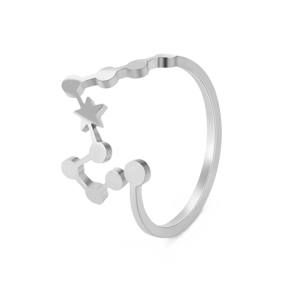 Women's Zodiac Star Signs Constellation Stainless Steel Adjustable Open Ring - Lovez Aqua© - Pisces Steel