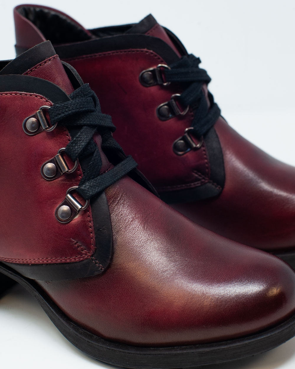 Rustic Genuine Leather Maroon Women's Chunky Heel Lace Up Boots