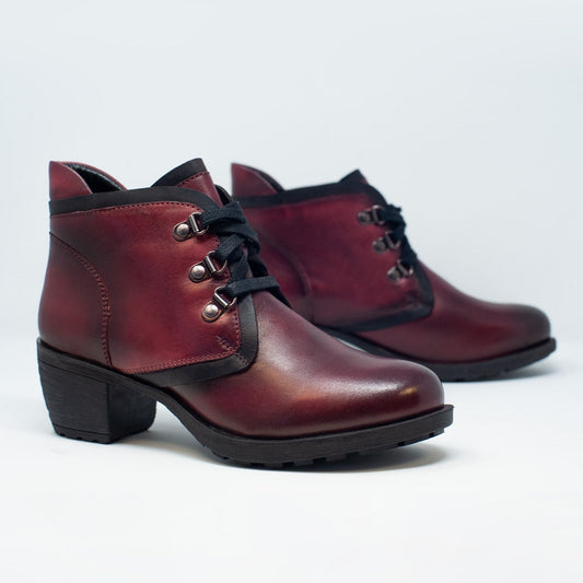 Rustic Genuine Leather Maroon Women's Chunky Heel Lace Up Boots