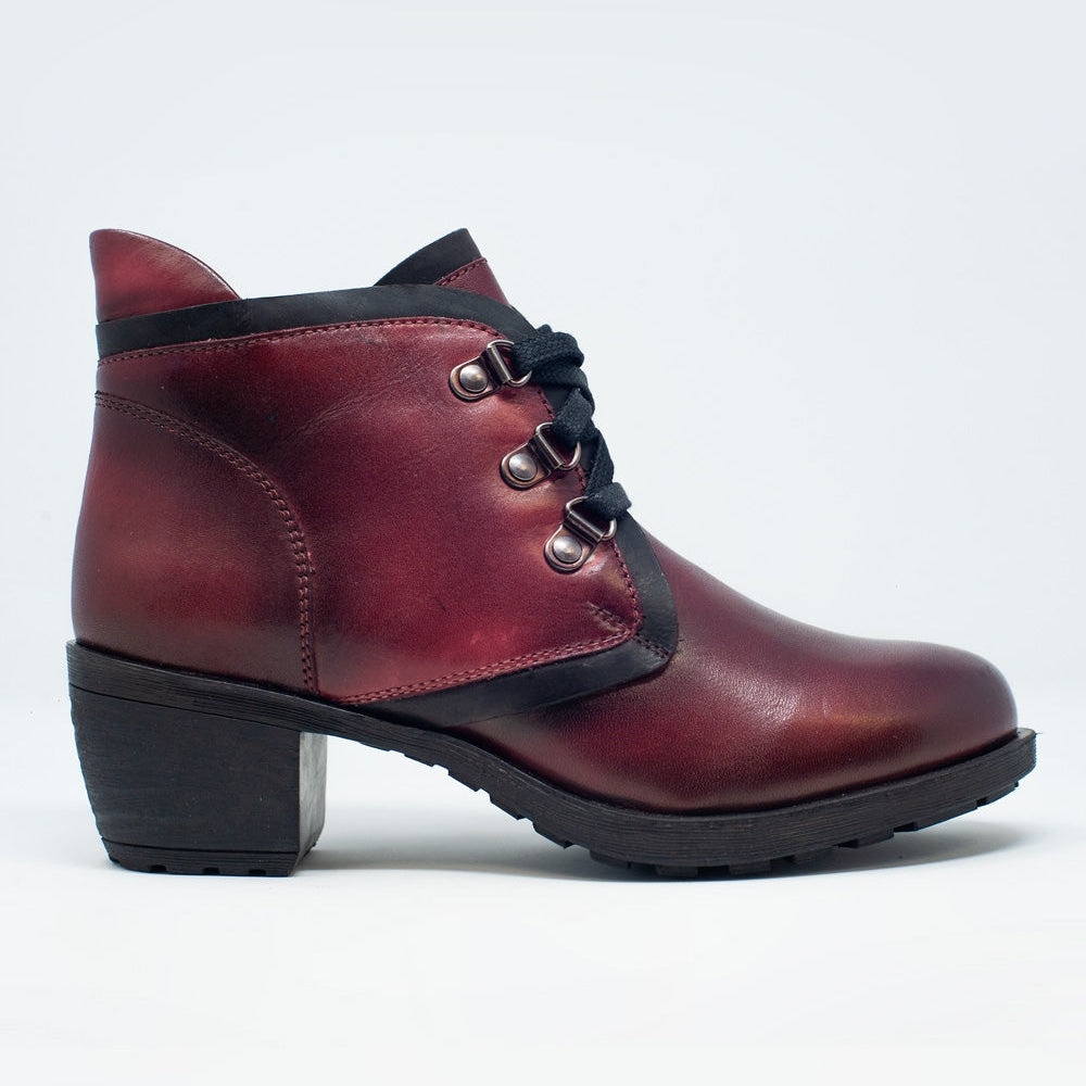 Rustic Genuine Leather Maroon Women's Chunky Heel Lace Up Boots