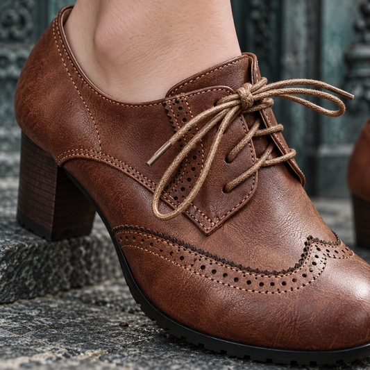 Women’s Vintage Retro Brogue Lace-Up Block Heel Shoes