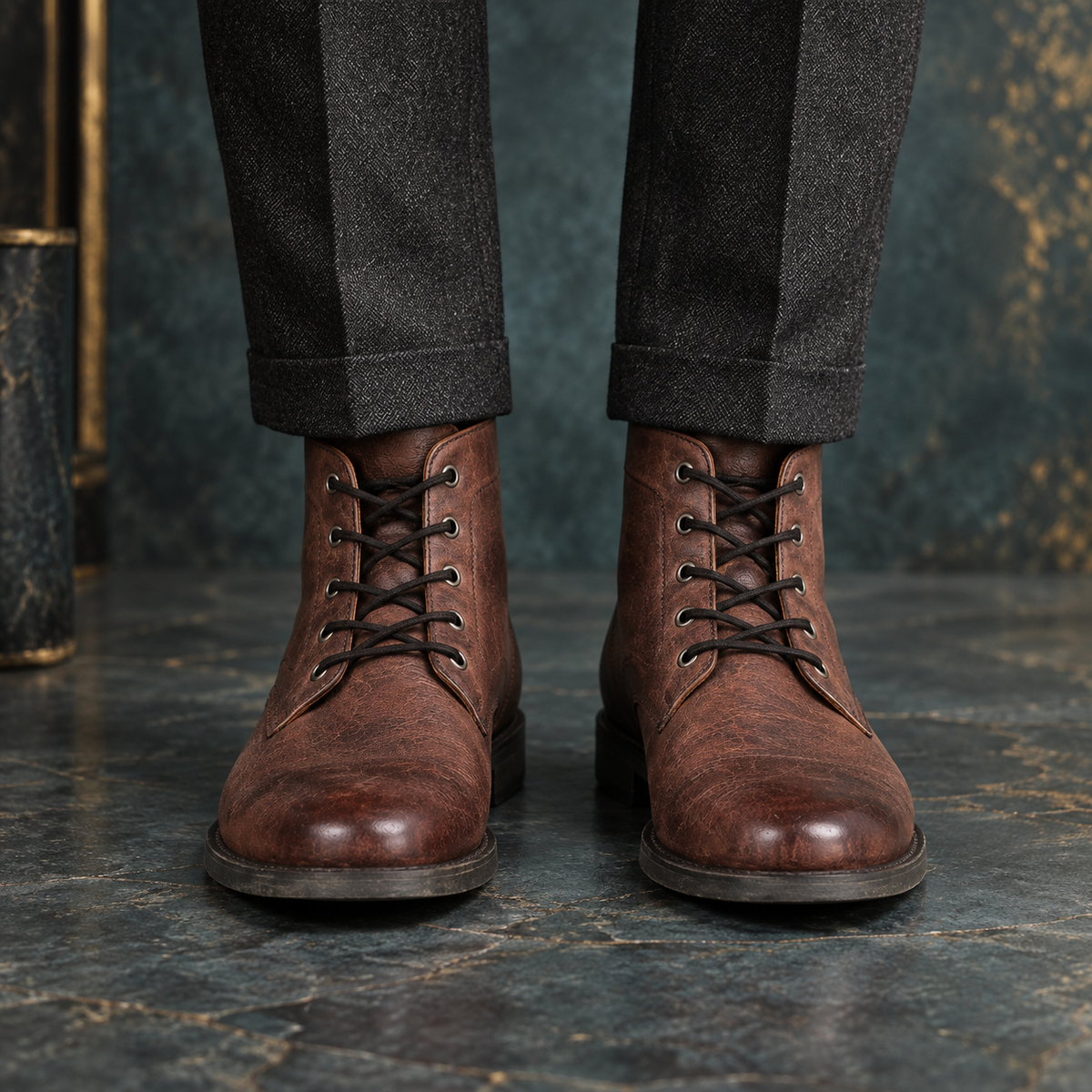 Men's Burnished Suede & Oxblood Leather Boots
