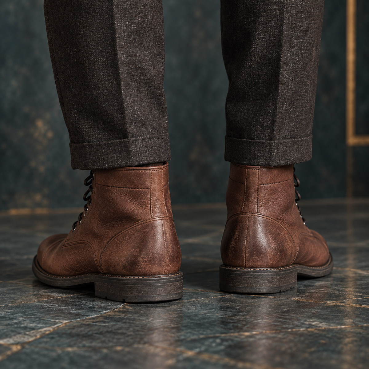 Men's Burnished Suede & Oxblood Leather Boots