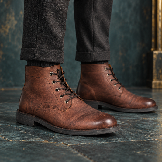 Men's Burnished Suede & Oxblood Leather Boots
