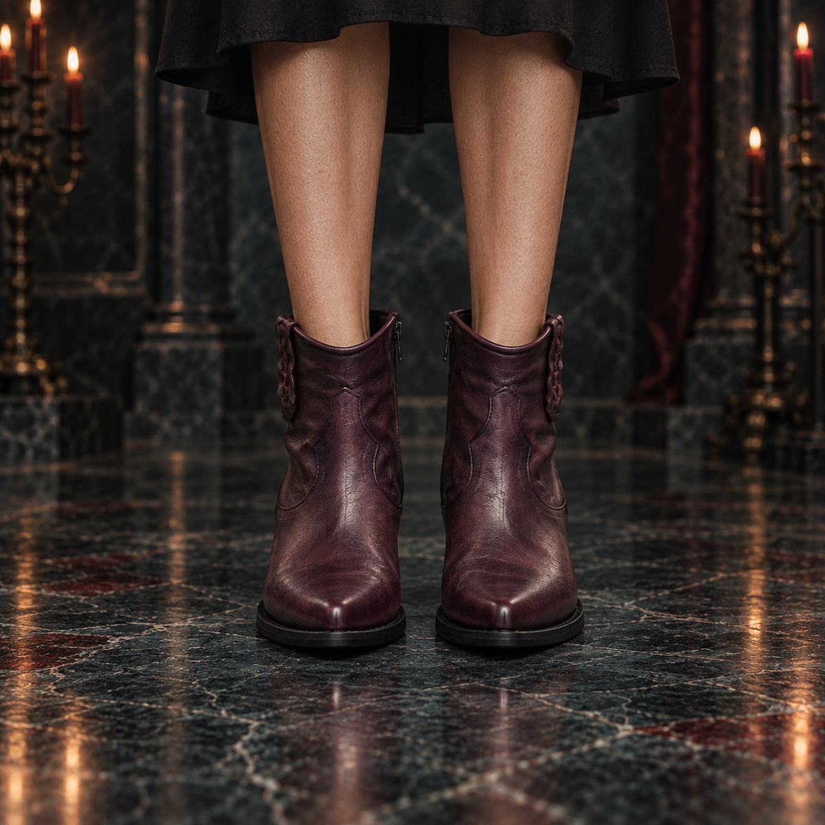 Women’s Genuine Leather Western Ankle Boots | Textured Block Heel