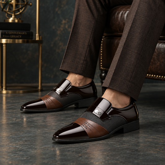 Men’s Patent Pointed Toe Textured Slip-On Dress Shoes